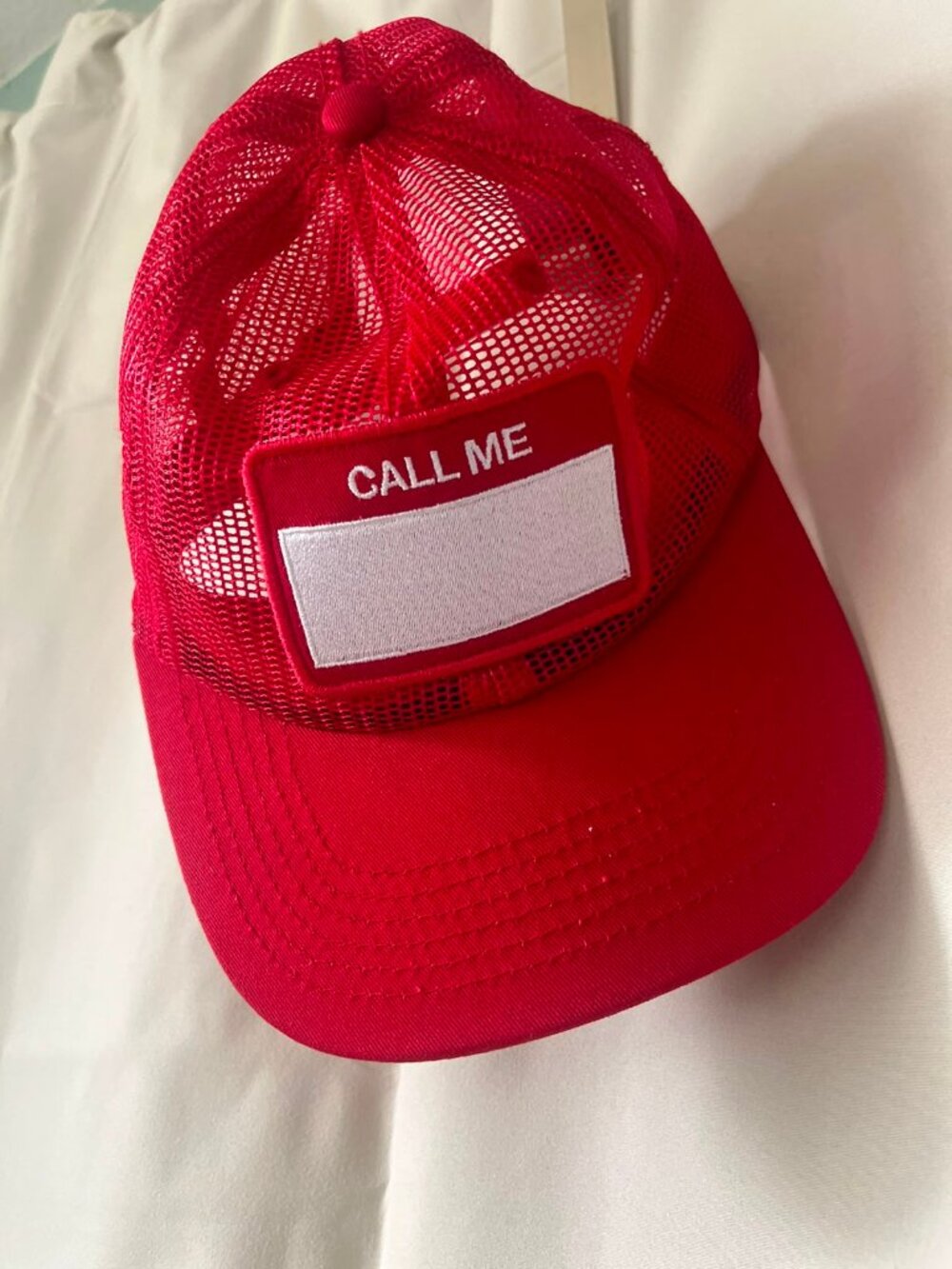 Call Me 917 "Hello My Name Is" Trucker Hat Red (one size)